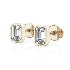 Solitaire Emerald Cut Bezel Set Moissanite Earrings