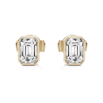 Solitaire Emerald Cut Bezel Set Moissanite Earrings