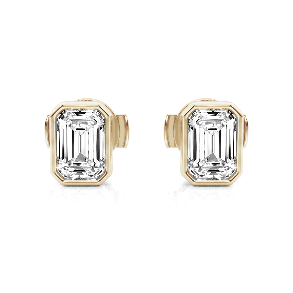 Solitaire Emerald Cut Bezel Set Moissanite Earrings