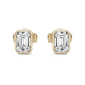 Solitaire Emerald Cut Bezel Set Moissanite Earrings