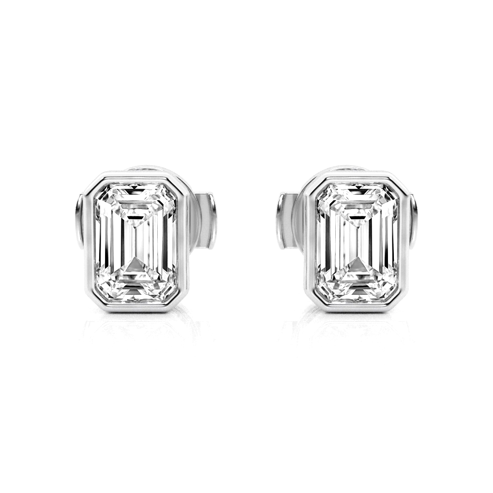 Solitaire Emerald Cut Bezel Set Moissanite Earrings