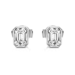 Solitaire Emerald Cut Bezel Set Moissanite Earrings