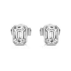 Solitaire Emerald Cut Bezel Set Moissanite Earrings