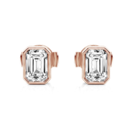 Solitaire Emerald Cut Bezel Set Moissanite Earrings