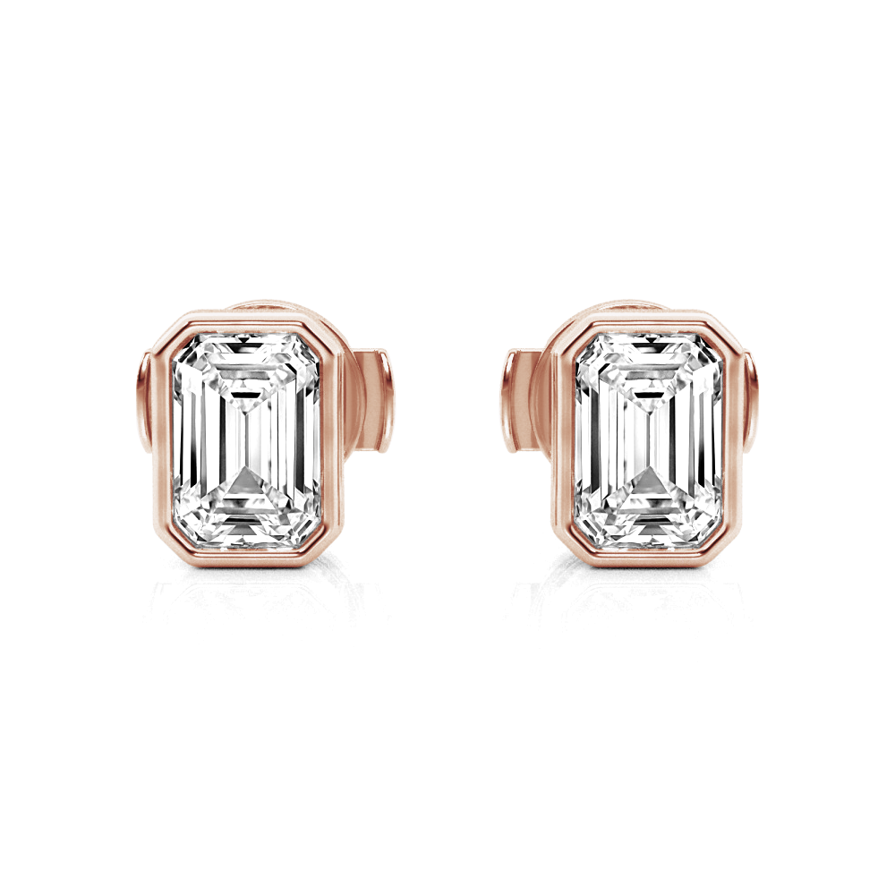 Solitaire Emerald Cut Bezel Set Moissanite Earrings