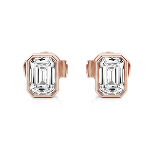 Solitaire Emerald Cut Bezel Set Moissanite Earrings