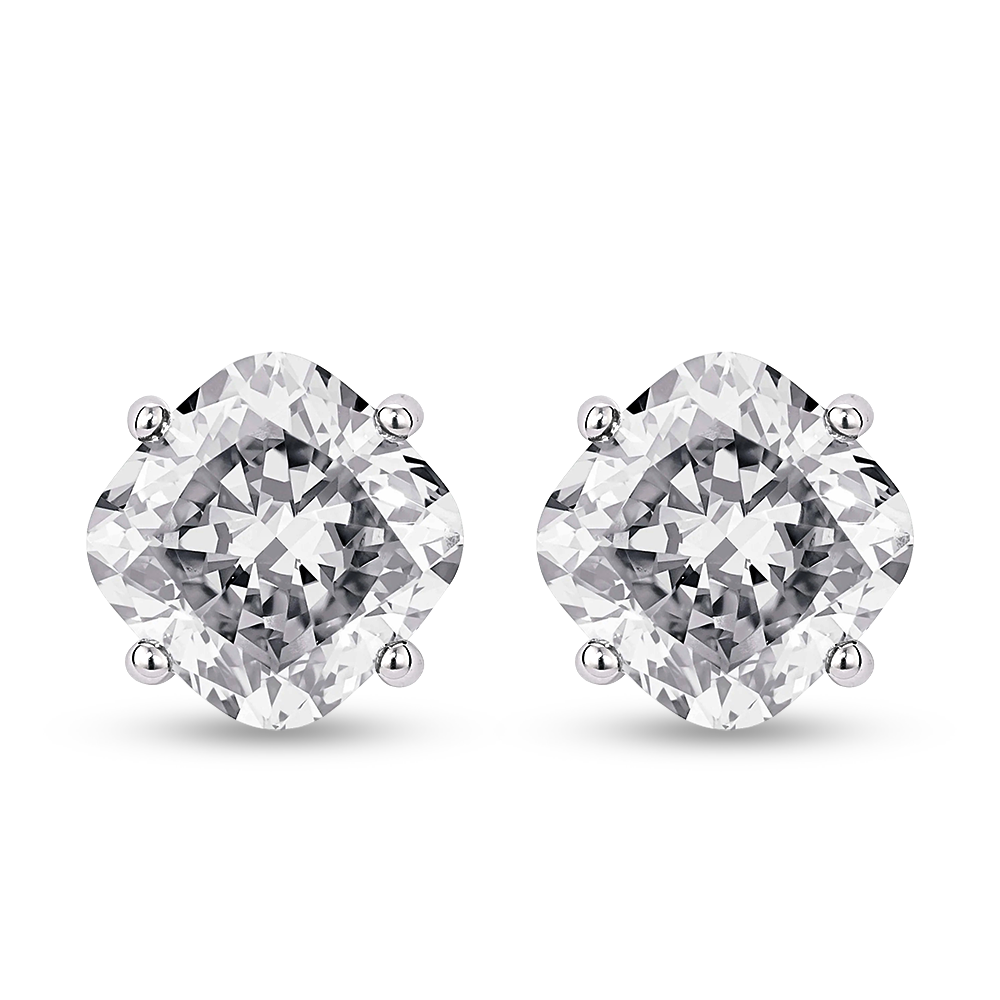 Solitaire Four Prong Cushion Cut Moissanite Earrings