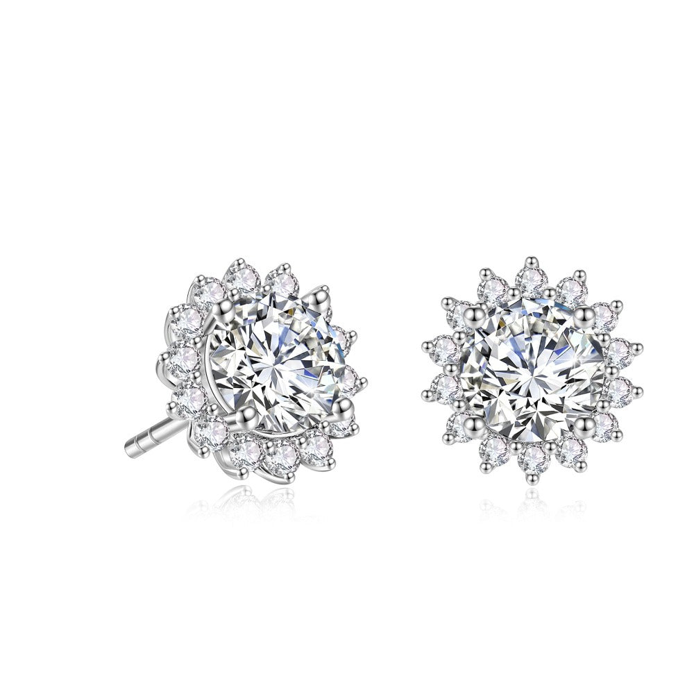 Sunflower Round Moissanite Earrings - 2.25CTW