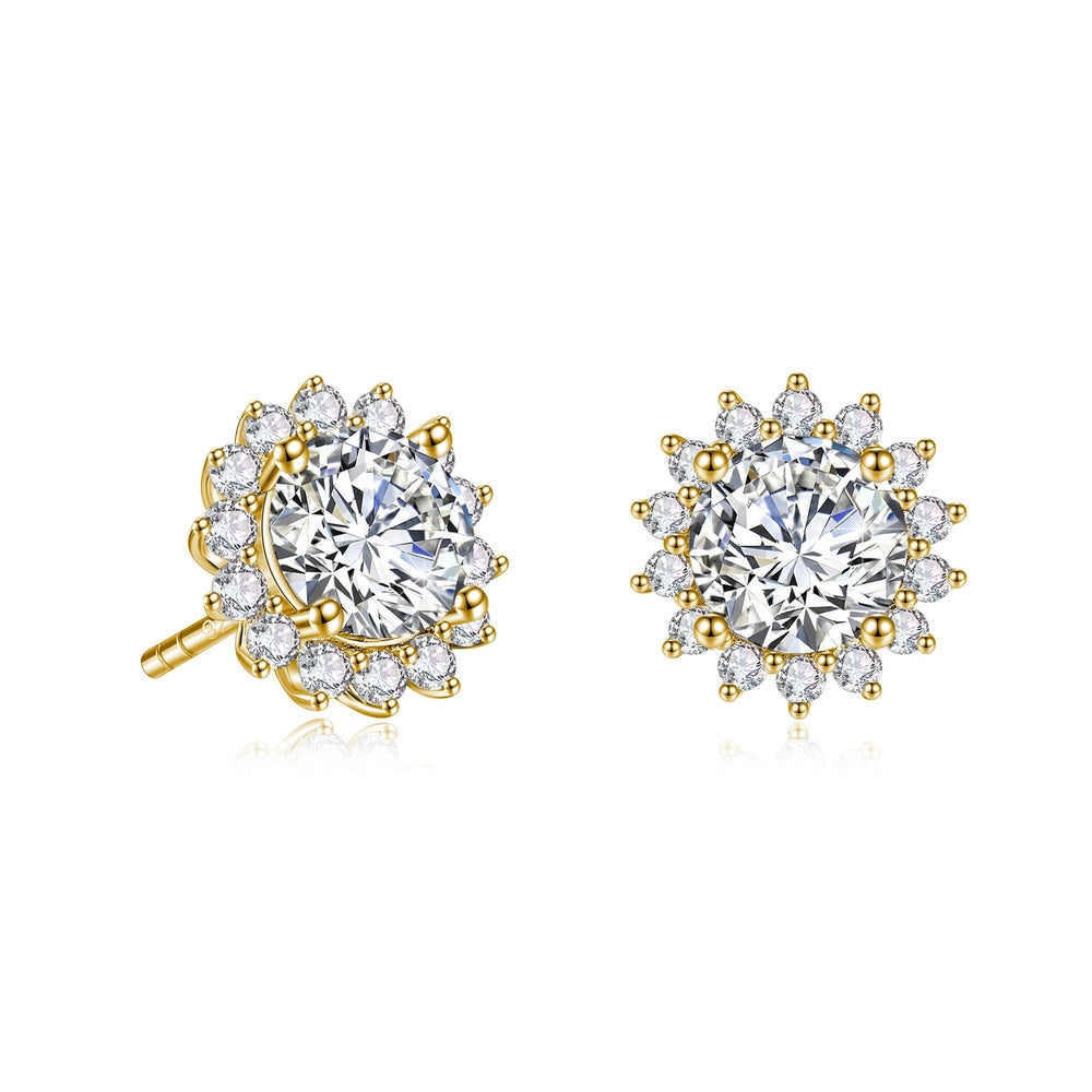 Sunflower Round Moissanite Earrings - 2.25CTW