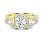 Three Stone Cushion Moissanite Engagement Ring with Pavé Band