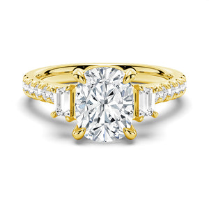 Three Stone Cushion Moissanite Engagement Ring with Pavé Band