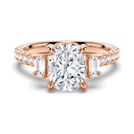 Three Stone Cushion Moissanite Engagement Ring with Pavé Band