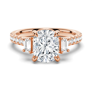 Three Stone Cushion Moissanite Engagement Ring with Pavé Band