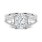 Three Stone Cushion Moissanite Engagement Ring with Pavé Band