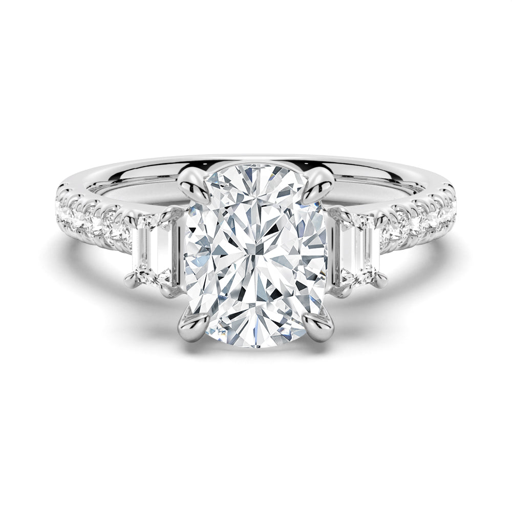 Three Stone Cushion Moissanite Engagement Ring with Pavé Band