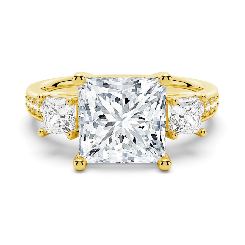 Three Stone Pavé Princess Cut Engagement Ring