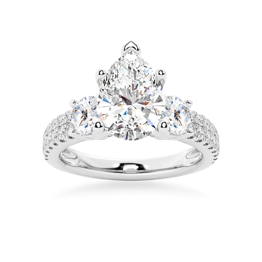 Three Stone Pear Shaped Moissanite Engagement Ring