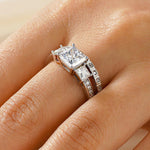 Three Stone Princess Shaped Moissanite Bridal Set