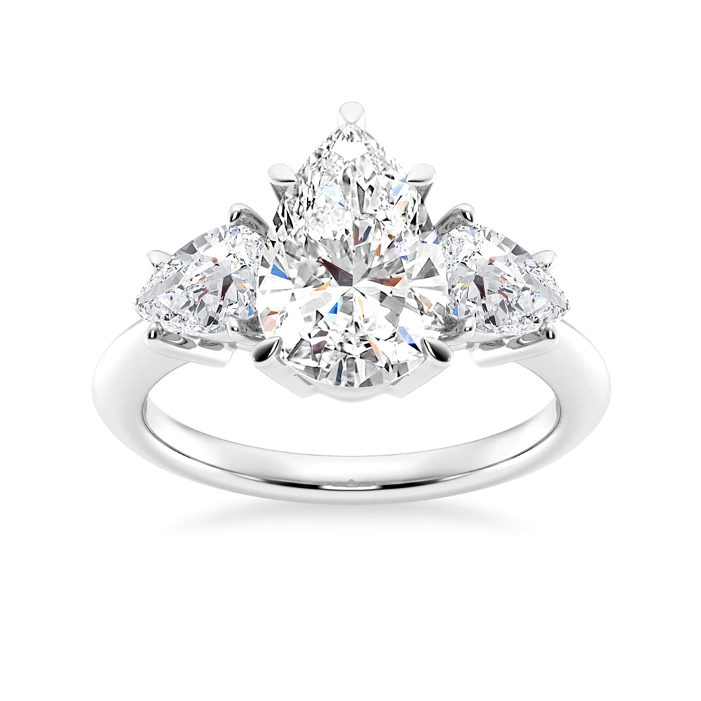 Three Stone Prong Set Pear Shaped Moissanite Engagement Ring