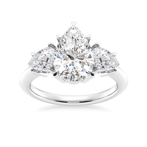 Three Stone Prong Set Pear Shaped Moissanite Engagement Ring