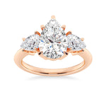 Three Stone Prong Set Pear Shaped Moissanite Engagement Ring