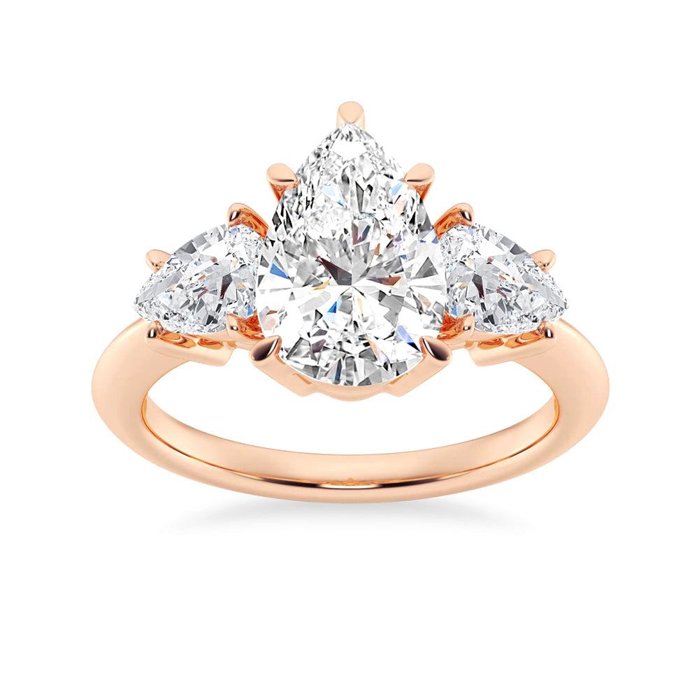 Three Stone Prong Set Pear Shaped Moissanite Engagement Ring