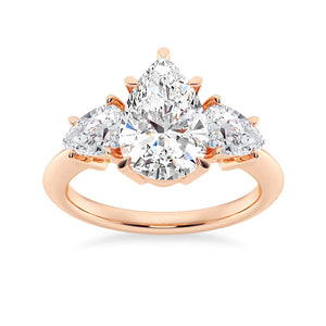 Three Stone Prong Set Pear Shaped Moissanite Engagement Ring