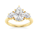 Three Stone Prong Set Pear Shaped Moissanite Engagement Ring