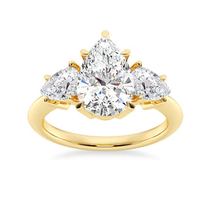 Three Stone Prong Set Pear Shaped Moissanite Engagement Ring