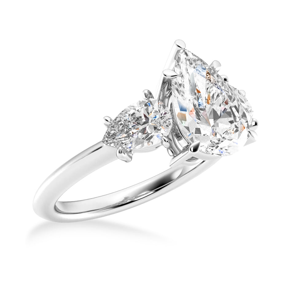 Three Stone Prong Set Pear Shaped Moissanite Engagement Ring