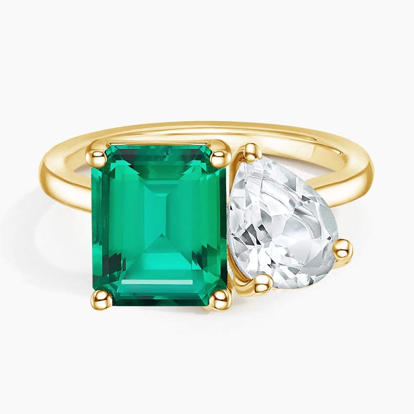 Toi Et Moi Pear and Emerald Gemstone Ring