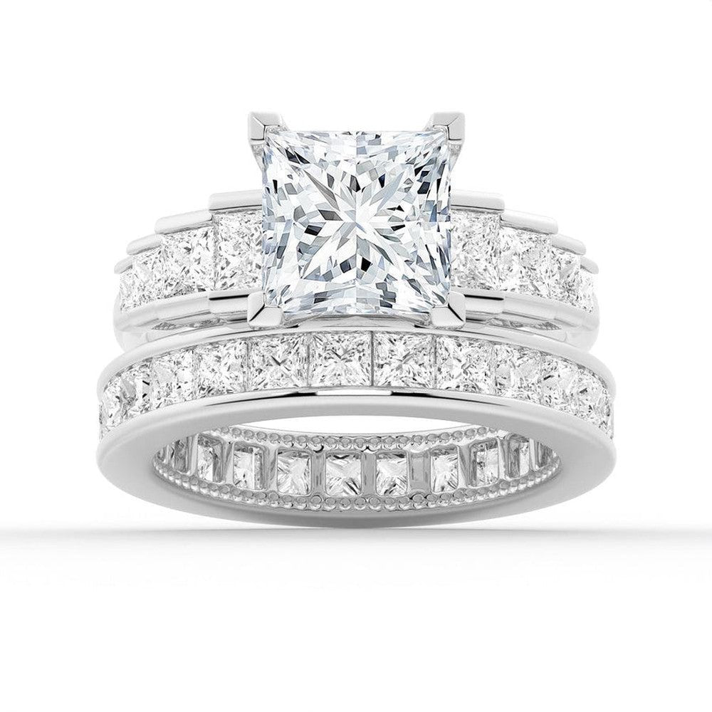 Unique Staircase Princess Cut Moissanite Bridal Set