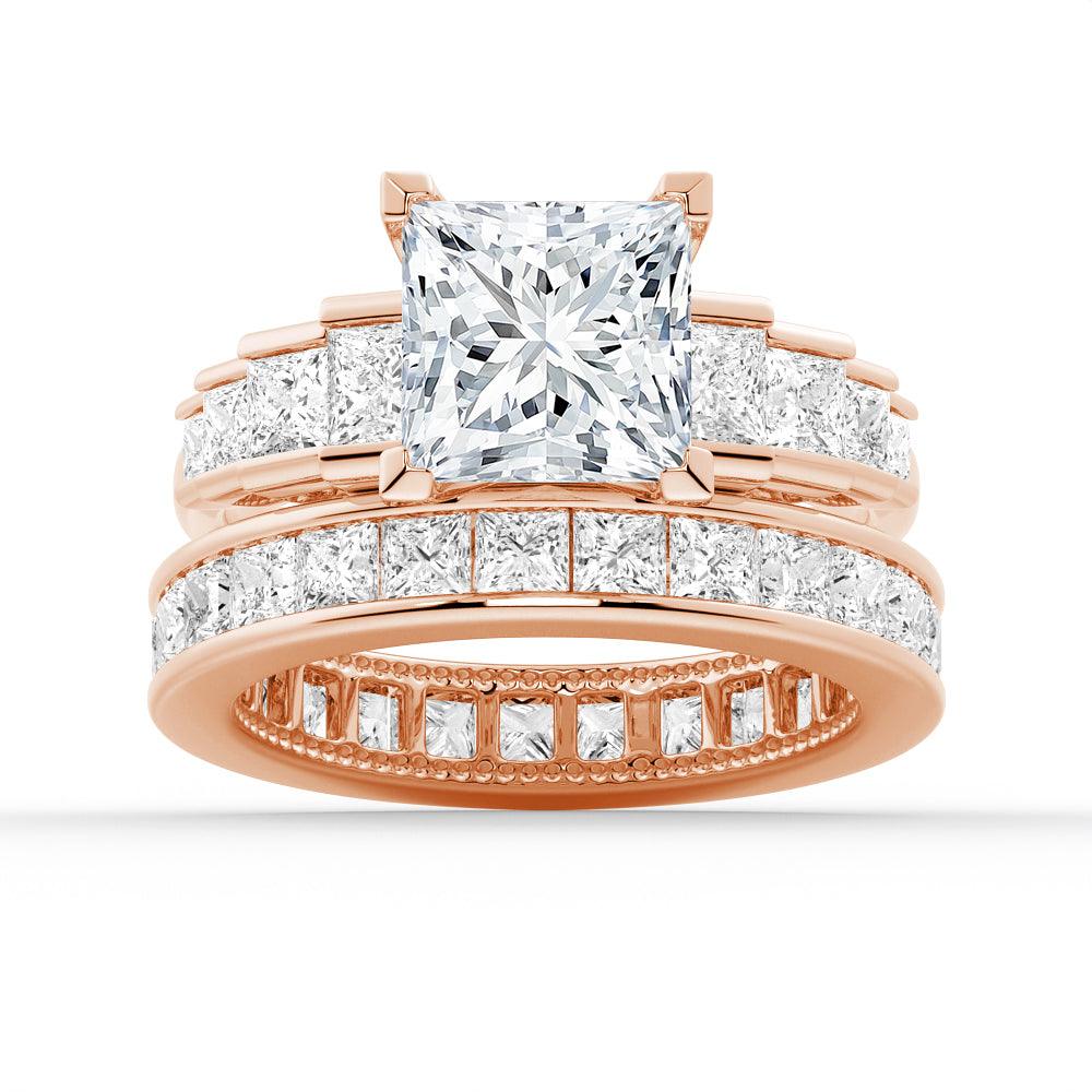 Unique Staircase Princess Cut Moissanite Bridal Set