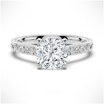 Vintage Two-Tone Cushion Moissanite Engagement Ring With Milgrain Edges-2CT.