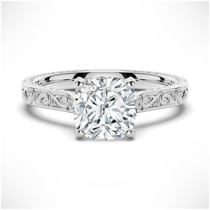 Vintage Two-Tone Cushion Moissanite Engagement Ring With Milgrain Edges-2CT.