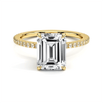 Accented Emerald Cut Lab Grown Diamond Engagement Ring With Hidden Halo - TAYLOR KOM_10K Yellow Gold