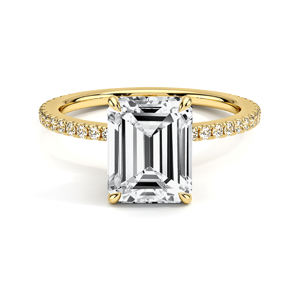 Accented Emerald Cut Lab Grown Diamond Engagement Ring With Hidden Halo - TAYLOR KOM_10K Yellow Gold