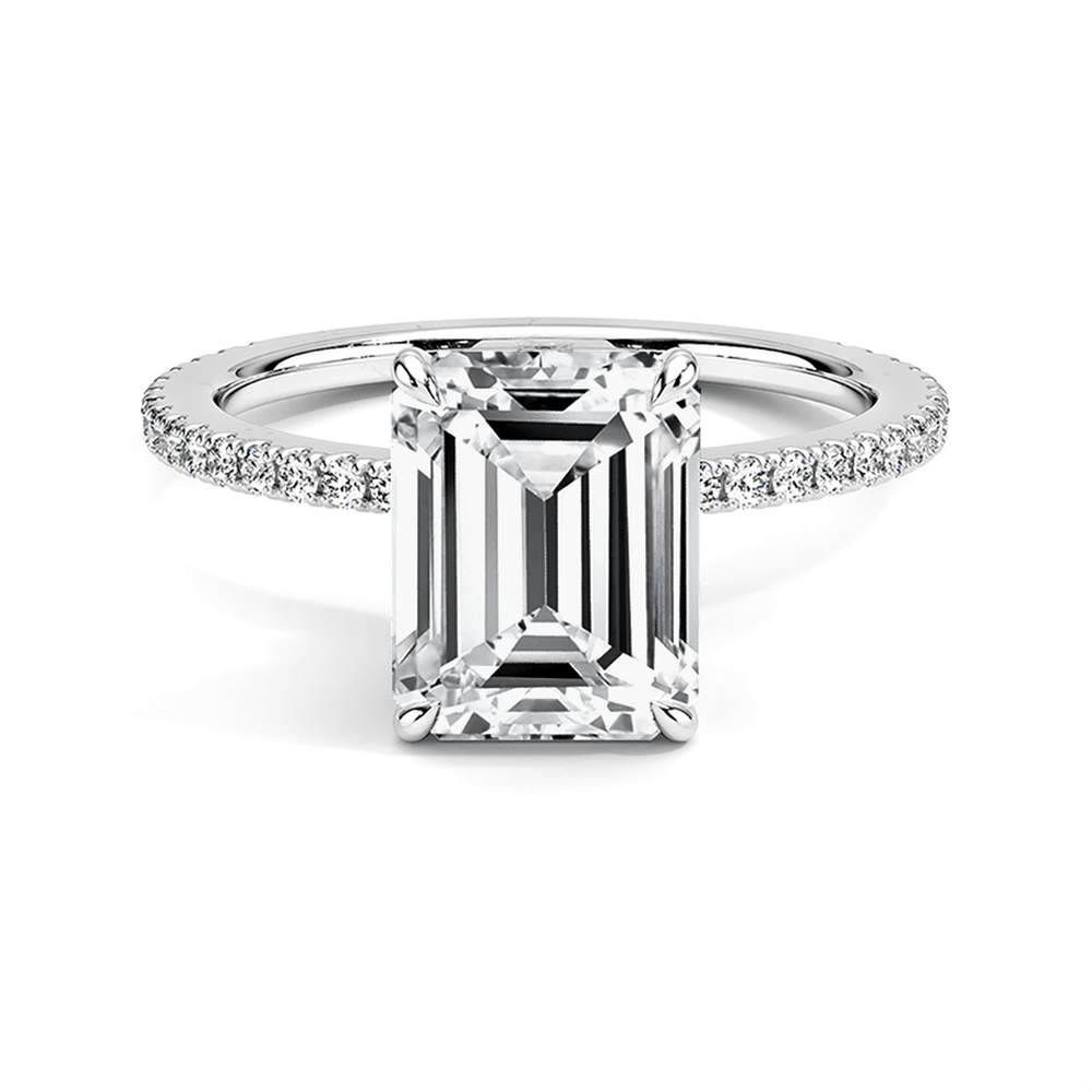 Accented Emerald Cut Lab Grown Diamond Engagement Ring With Hidden Halo - TAYLOR KOM_10K White Gold