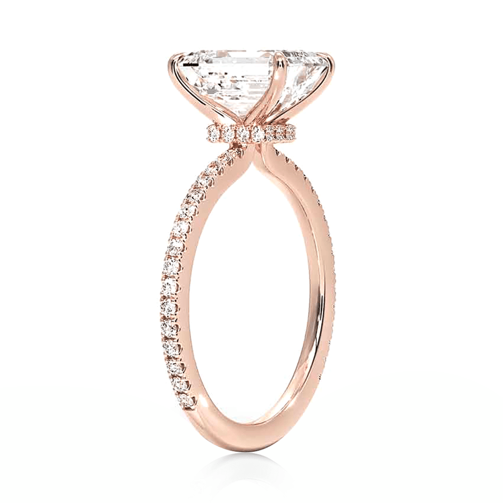 Accented Emerald Cut Lab Grown Diamond Engagement Ring With Hidden Halo - TAYLOR KOM_10K Rose Gold