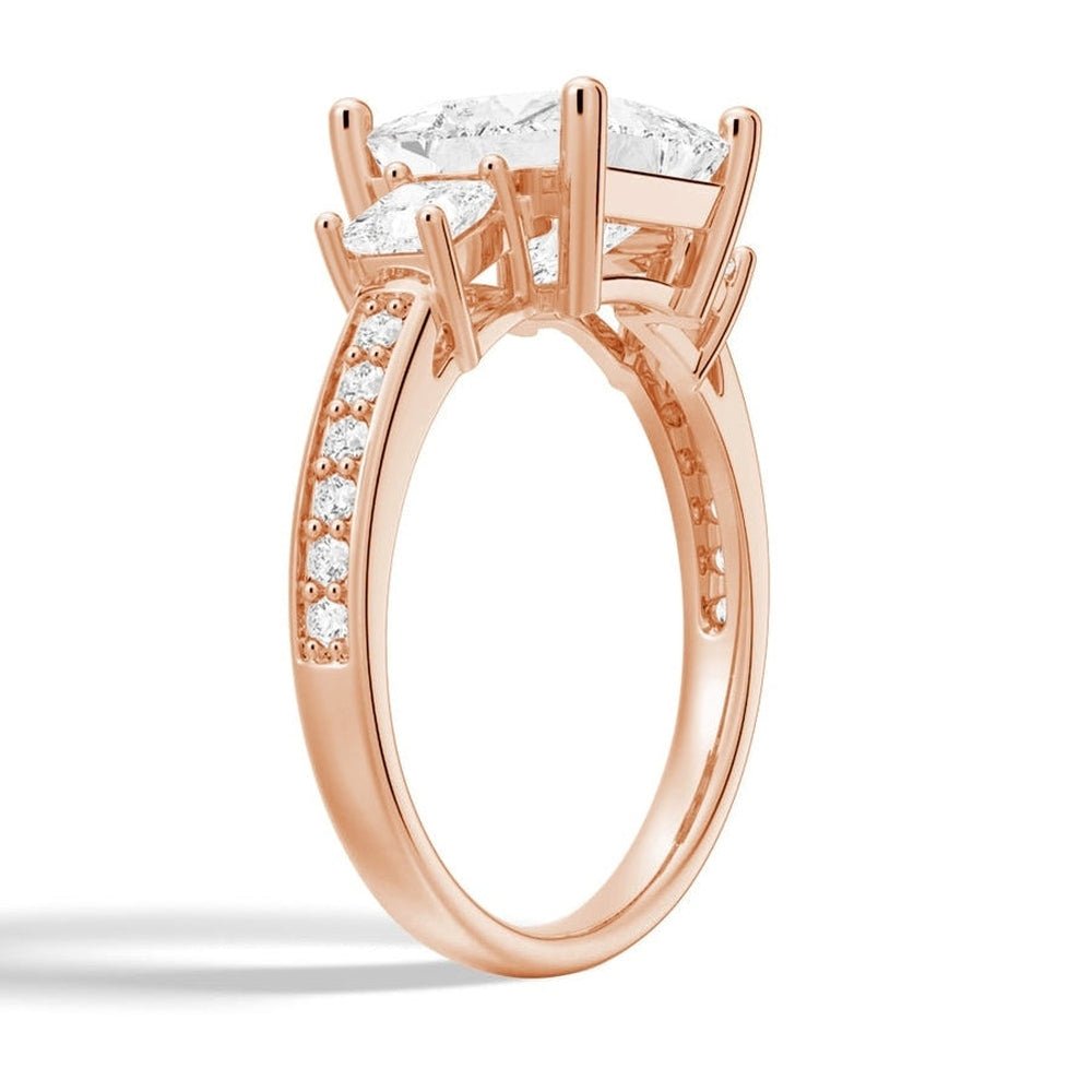 Accented Three Stone Princess Cut Lab Grown Diamond Engagement Ring - TAYLOR KOM_10K Rose Gold
