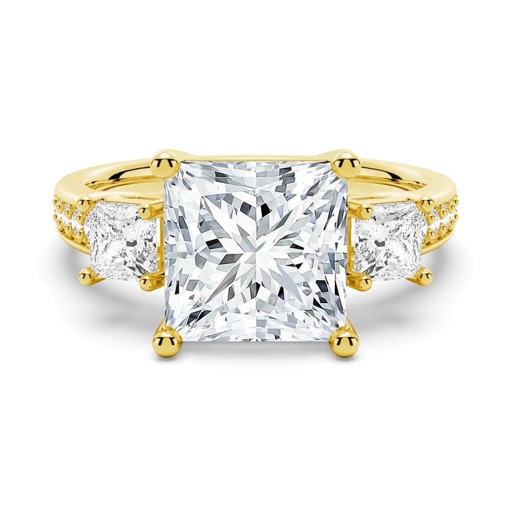 Accented Three Stone Princess Cut Lab Grown Diamond Engagement Ring - TAYLOR KOM_10K Yellow Gold