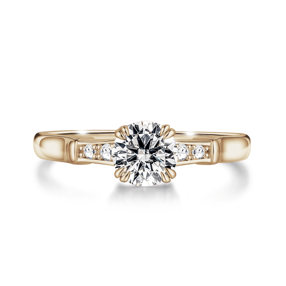 Brilliant Solitaire Round Cut Lab Grown Diamond Engagement Ring With Accents - TAYLOR KOM_10K Yellow Gold