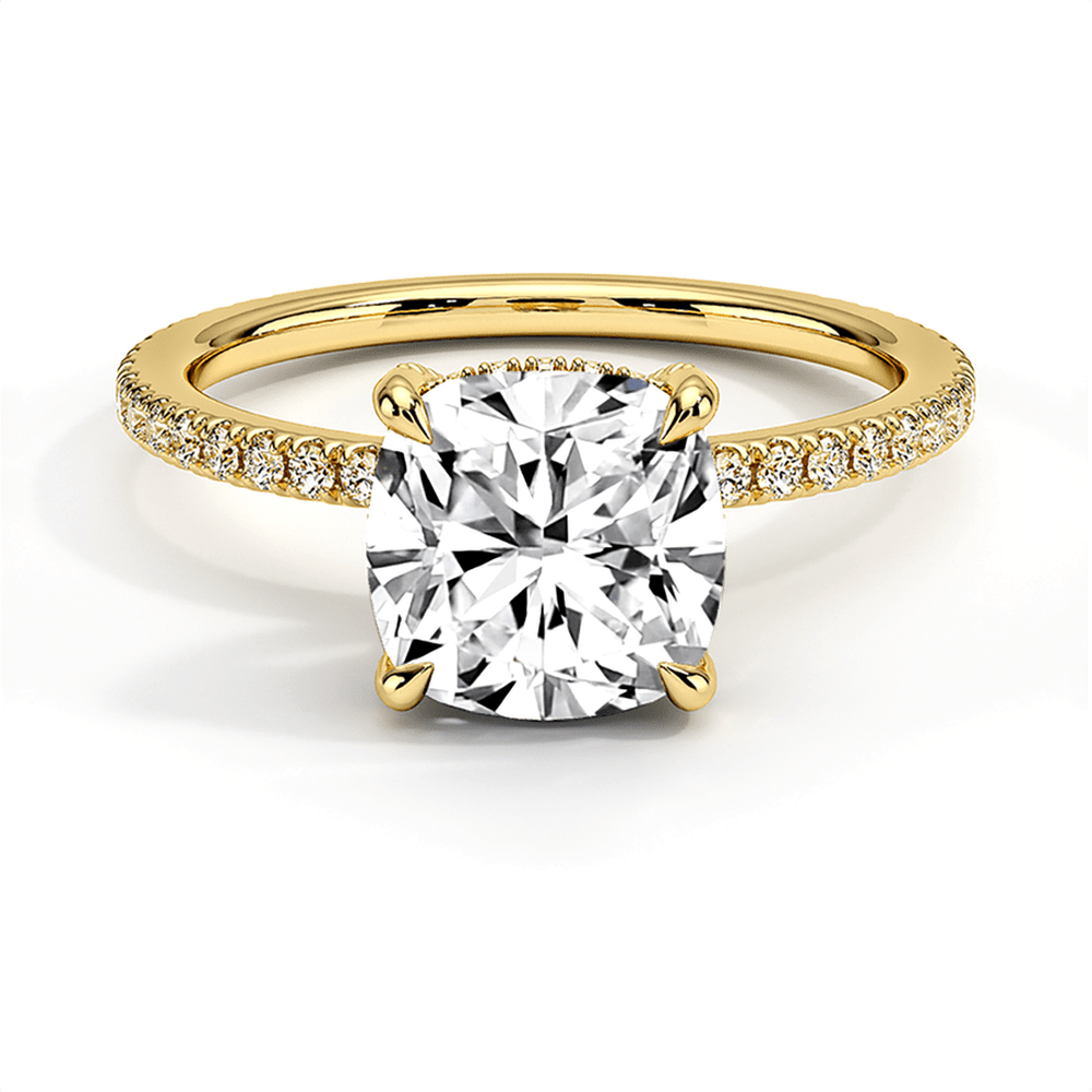 Classic Cushion Cut Lab Grown Diamond Engagement Ring With Hidden Halo - TAYLOR KOM_10K Yellow Gold