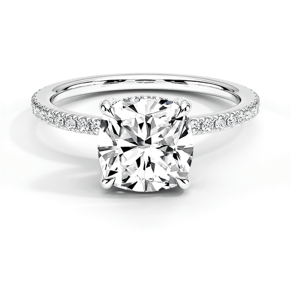 Classic Cushion Cut Lab Grown Diamond Engagement Ring With Hidden Halo - TAYLOR KOM_10K White Gold
