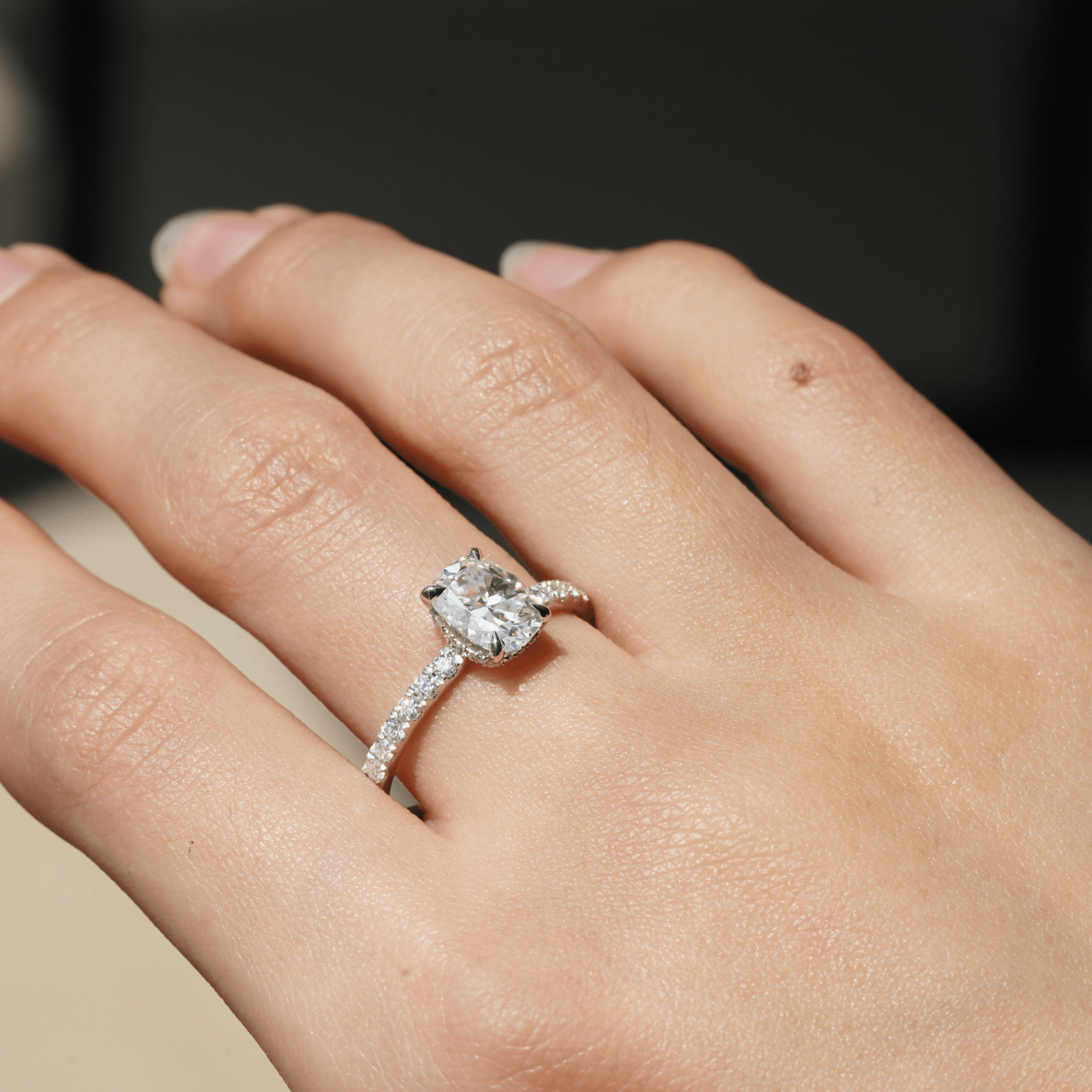 Classic Cushion-Cut Moissanite Engagement Ring With Hidden Halo
