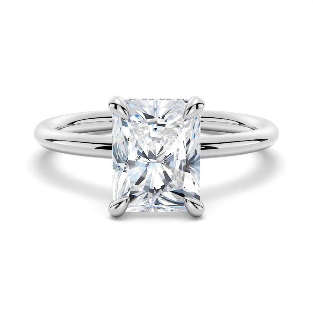 Classic Radiant Cut Moissanite Engagement Ring with Hidden Halo - TAYLOR KOM_925 Sterling Silver
