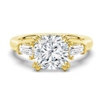 Cushion Cut Lab Grown Diamond Engagement Ring with Tapered Baguette Side Stones - TAYLOR KOM_10K Yellow Gold