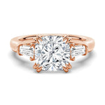 Cushion Cut Lab Grown Diamond Engagement Ring with Tapered Baguette Side Stones - TAYLOR KOM_10K Rose Gold