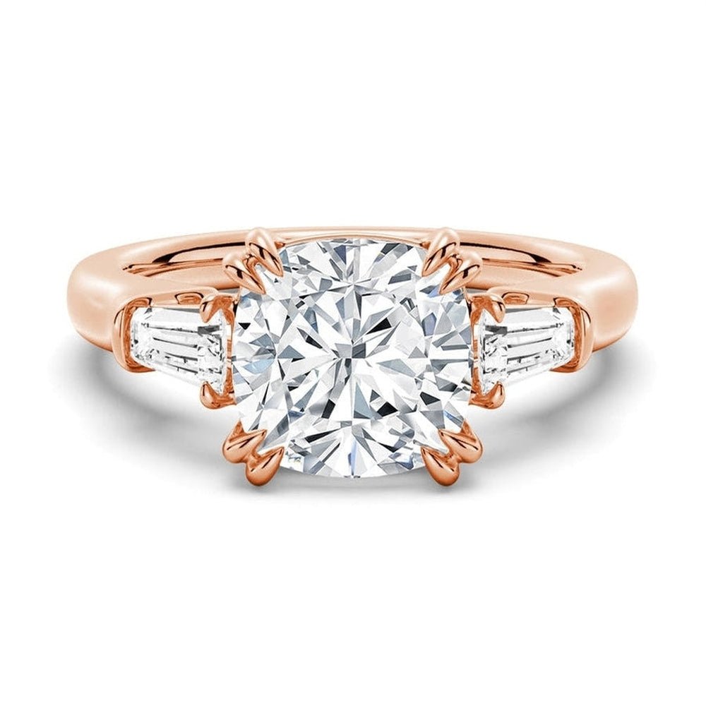 Cushion Cut Lab Grown Diamond Engagement Ring with Tapered Baguette Side Stones - TAYLOR KOM_10K Rose Gold