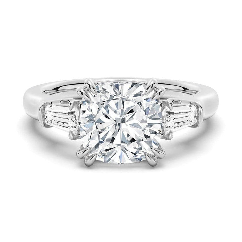 Cushion Cut Lab Grown Diamond Engagement Ring with Tapered Baguette Side Stones - TAYLOR KOM_10K White Gold
